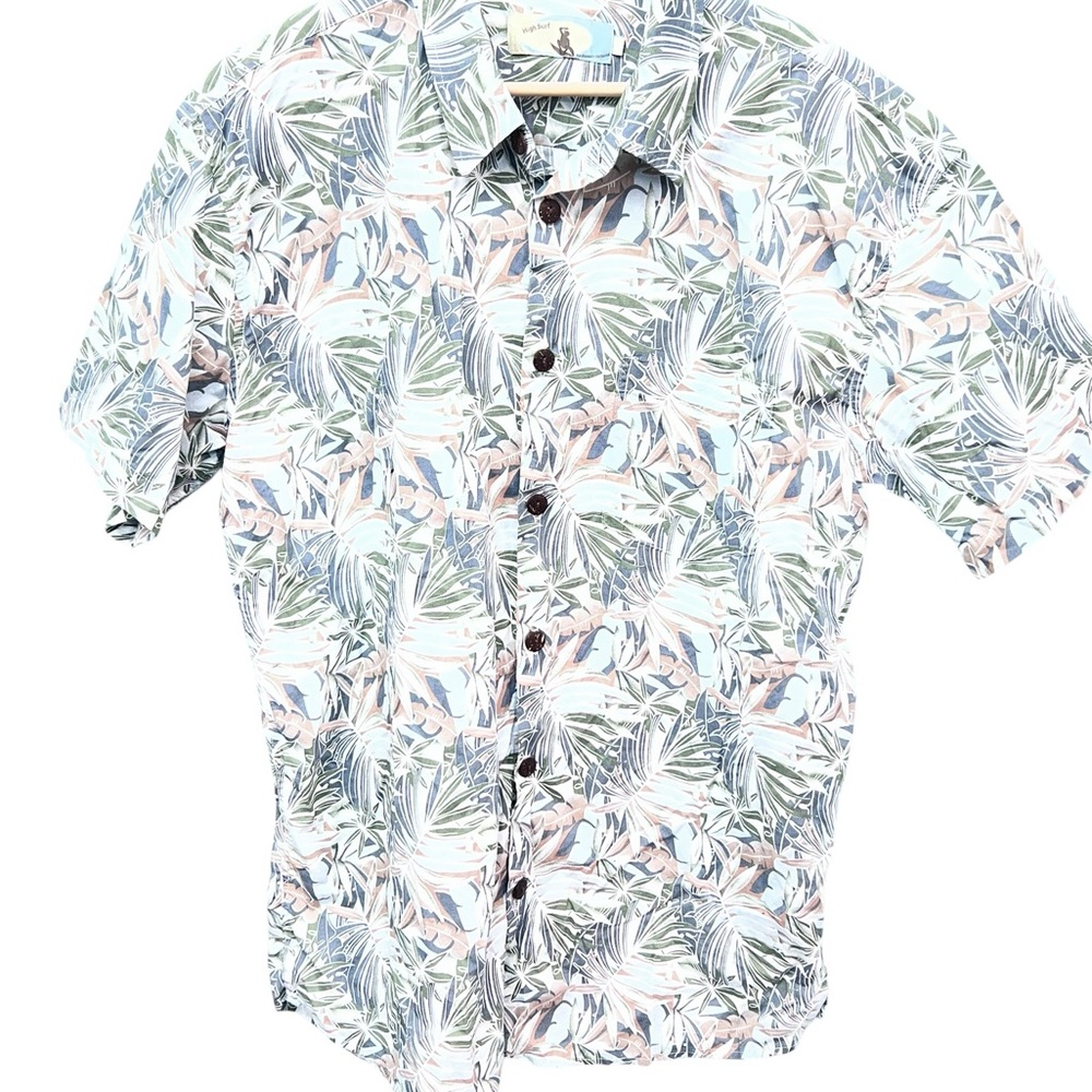 High Surf Hawaiian Tropical Leaf Print Men's Shirt 100% Cotton Size XL